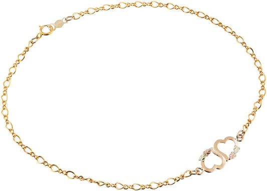 Two Hearts Ankle Bracelet, 10K Yellow Gold, 12K Green Gold, 12K Rose Gold Black Hills Gold Apparel & Accessories > Jewelry > Anklets The Men's Jewelry Store 9.25 Inches