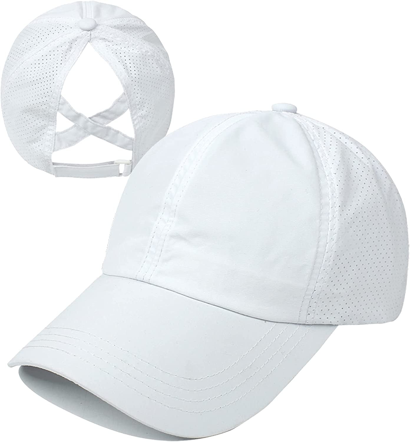 HGGE Womens Criss Cross Ponytail Baseball Cap Adjustable High Messy Bun Ponycap Quick Drying Hat Apparel & Accessories > Clothing Accessories > Hats HGGE White