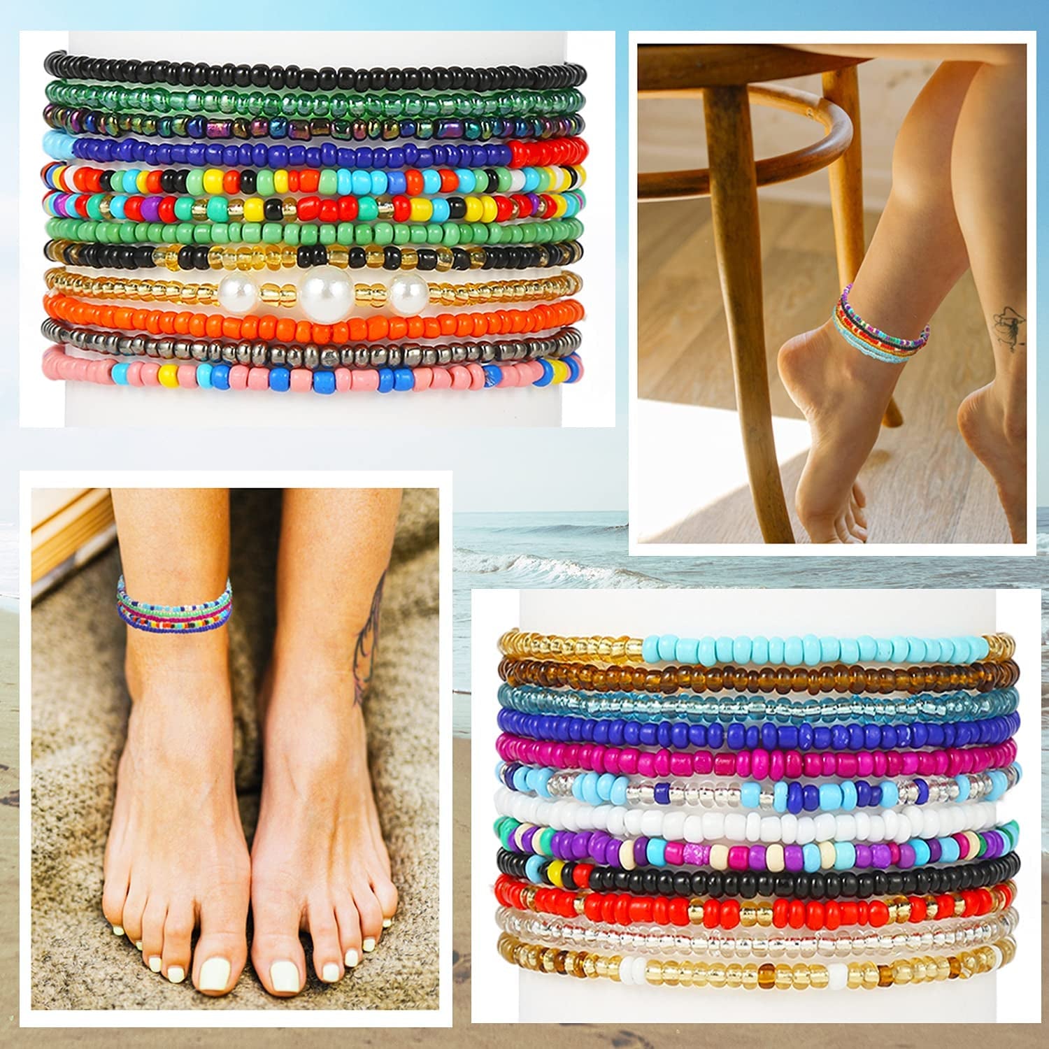 Beaded Evil Eye Anklets for Women Colorful Elastic Lucky Ankle Bracelet Hand-Woven Lucky Anklet Protection Anklet for Family Apparel & Accessories > Jewelry > Anklets Dalinner