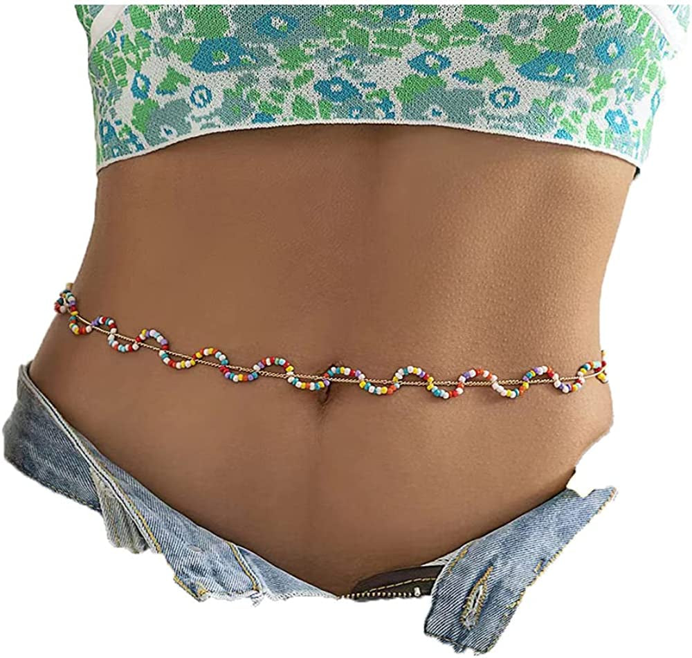 Butterfly Waist Chain with Crystals Gold Sexy Belly Chains Rhinestone Adjustable Beach Bikini Body Chain for Women Girls Stomach Jewelry Chain Summer Beach Bikini Belly Chains Rave Jewelry Gift Apparel & Accessories > Jewelry > Body Jewelry INLOLLY E Candy Sshape