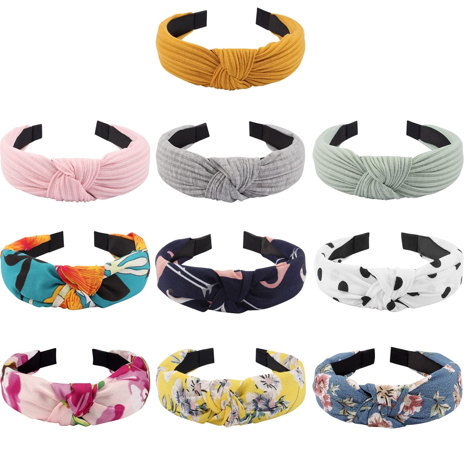 TOBATOBA 10 Piece Womens Headbands Set Knotted Headbands for Women Summer Floral Headbands Bow Knot Headband Twist Turban Headband Cross Knot Wide Headbands Bandana Hair Accessories for Women Apparel & Accessories > Clothing Accessories > Bandanas & Headties TOBATOBA Color 4