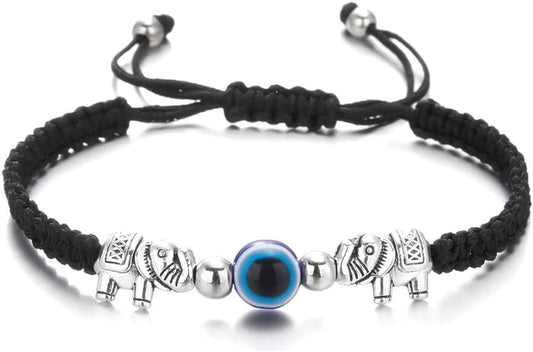 Evil Eye Pendant Bracelet Anklet,Red Blue Black Line Hand Turtle Elephant Pendant Adjustable Braided Bracelet Anklet for Women Men(Elephant,Black) Apparel & Accessories > Jewelry > Anklets generic