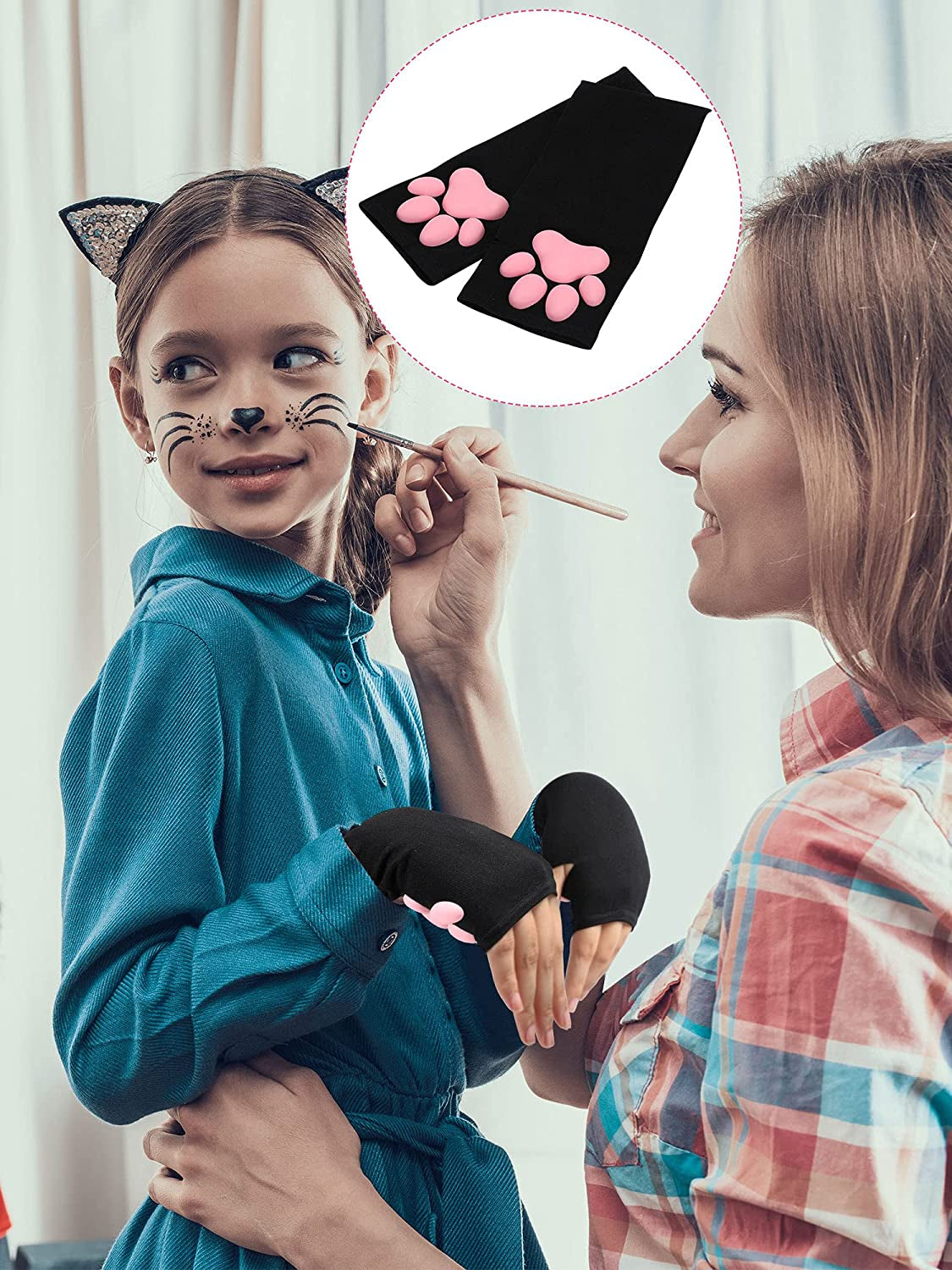 Cute Cat Paw Gloves Mittens 3D Cat Claw Pad Gloves Halloween Kawaii Cosplay Soft 3D Toe Beans for Women Cosplay Halloween Apparel & Accessories > Clothing Accessories > Gloves & Mittens Geyoga