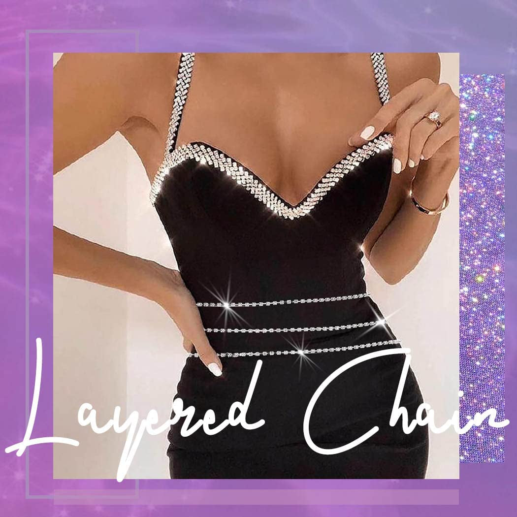 Rhinestone Layered Body Chain Sliver Sexy Crystal Metal Belly Waist Chains Evening Rave Nightclub Multilayered Adjustable Body Accessories Jewelry for Women(3Pcs) Apparel & Accessories > Jewelry > Body Jewelry Generic