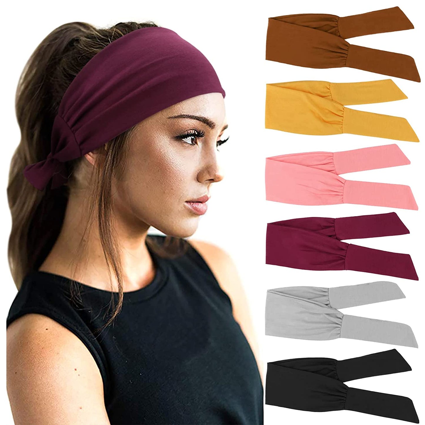 DRESHOW 6 PCS Adjustable Headbands for Women Knotted Headbands Cotton Elastic Non-Slip Fashion Hair Bands for Workout Sports Running Yoga Apparel & Accessories > Clothing Accessories > Bandanas & Headties DRESHOW 6 Pack: Brown/Yellow/Light Gray/Black/Pink/Chestnut Red