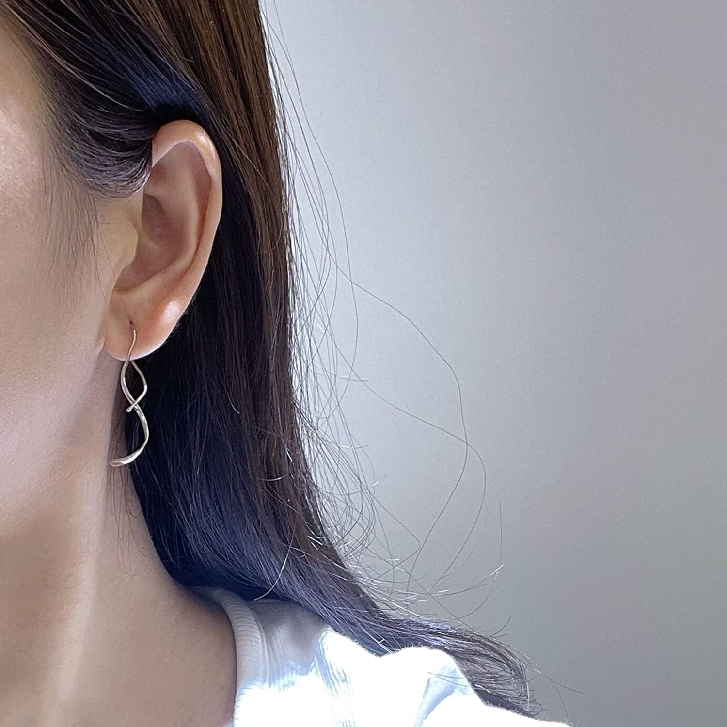 Spiral Threader Earrings 925 Sterling Silver Handmade Twisted Curved Pull through Earrings Apparel & Accessories > Jewelry > Earrings Kakikaki