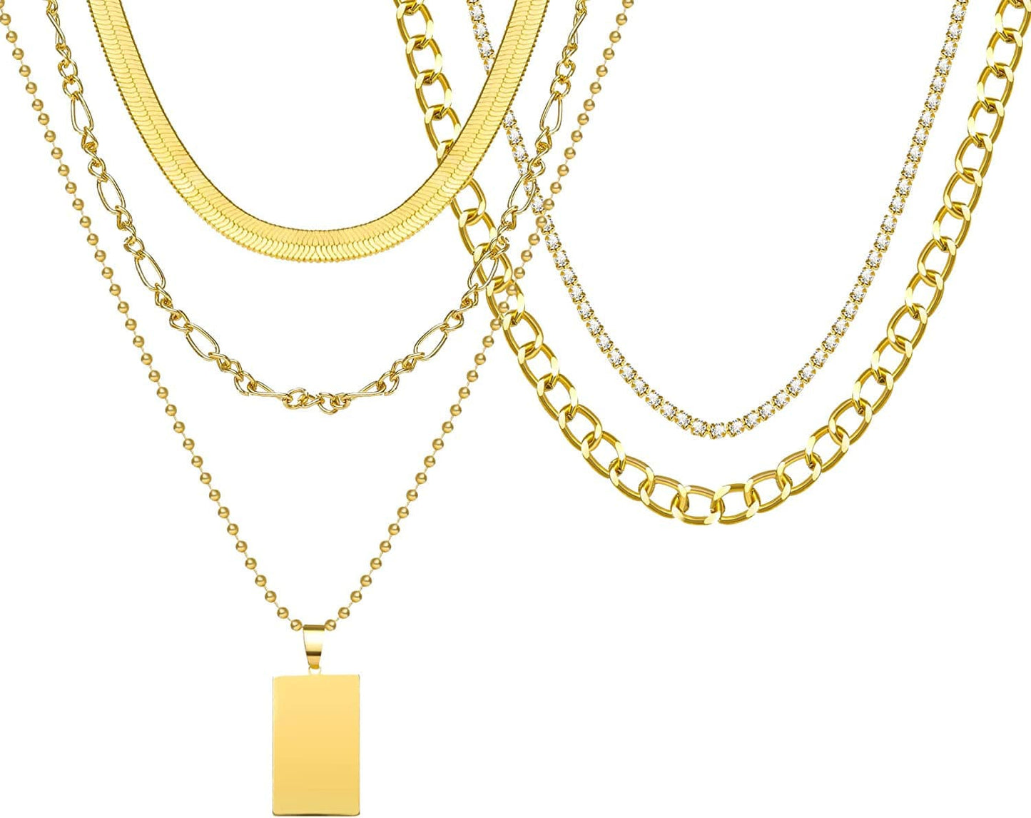 9PCS Gold Layered Chain Necklace for Women Girls, Gold Necklace Set,Y Pendant Necklaces, Pearl Choker Necklace, Chunky Dainty Y2K Goth Lock Coin Butterfly Snake Sun Link Choker Necklace Gold Plated Jewelry 5-style 3 Link Chain&Chain&Crystal