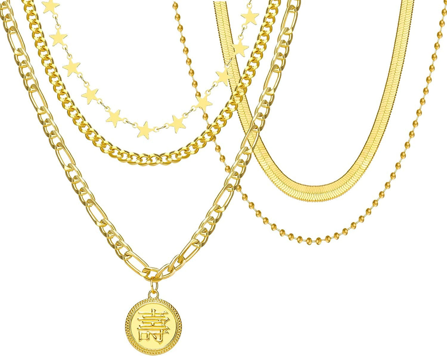 9PCS Gold Layered Chain Necklace for Women Girls, Gold Necklace Set,Y Pendant Necklaces, Pearl Choker Necklace, Chunky Dainty Y2K Goth Lock Coin Butterfly Snake Sun Link Choker Necklace Gold Plated Jewelry style 4 Link Chain&Chain&Word