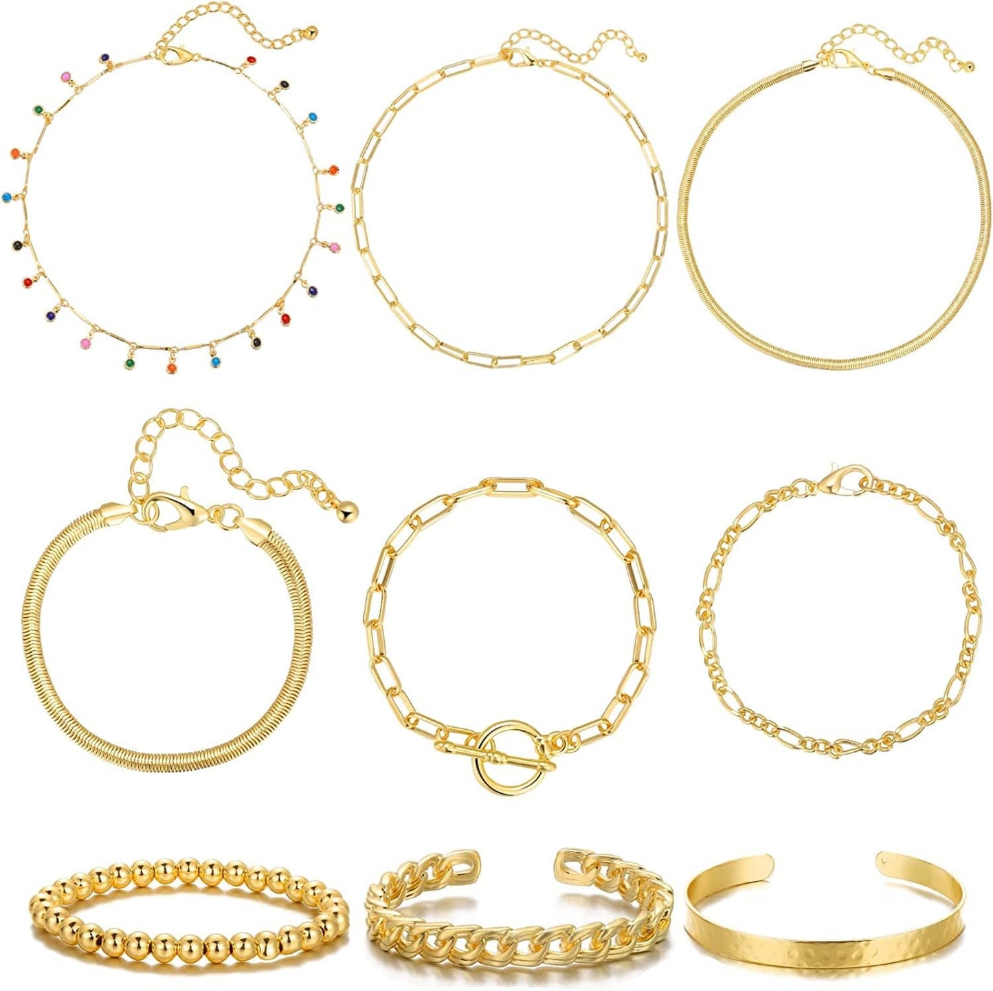 9PCS Gold Layered Chain Necklace for Women Girls, Gold Necklace Set,Y Pendant Necklaces, Pearl Choker Necklace, Chunky Dainty Y2K Goth Lock Coin Butterfly Snake Sun Link Choker Necklace Gold Plated Jewelry 12-style link&chain&Bracelet