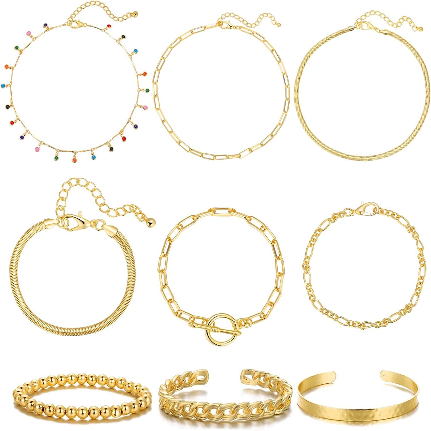 9PCS Gold Layered Chain Necklace for Women Girls, Gold Necklace Set,Y Pendant Necklaces, Pearl Choker Necklace, Chunky Dainty Y2K Goth Lock Coin Butterfly Snake Sun Link Choker Necklace Gold Plated Jewelry 12-style link&chain&Bracelet