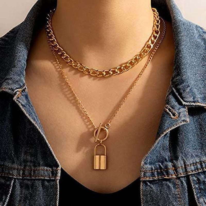 9PCS Gold Layered Chain Necklace for Women Girls, Gold Necklace Set,Y Pendant Necklaces, Pearl Choker Necklace, Chunky Dainty Y2K Goth Lock Coin Butterfly Snake Sun Link Choker Necklace Gold Plated Jewelry