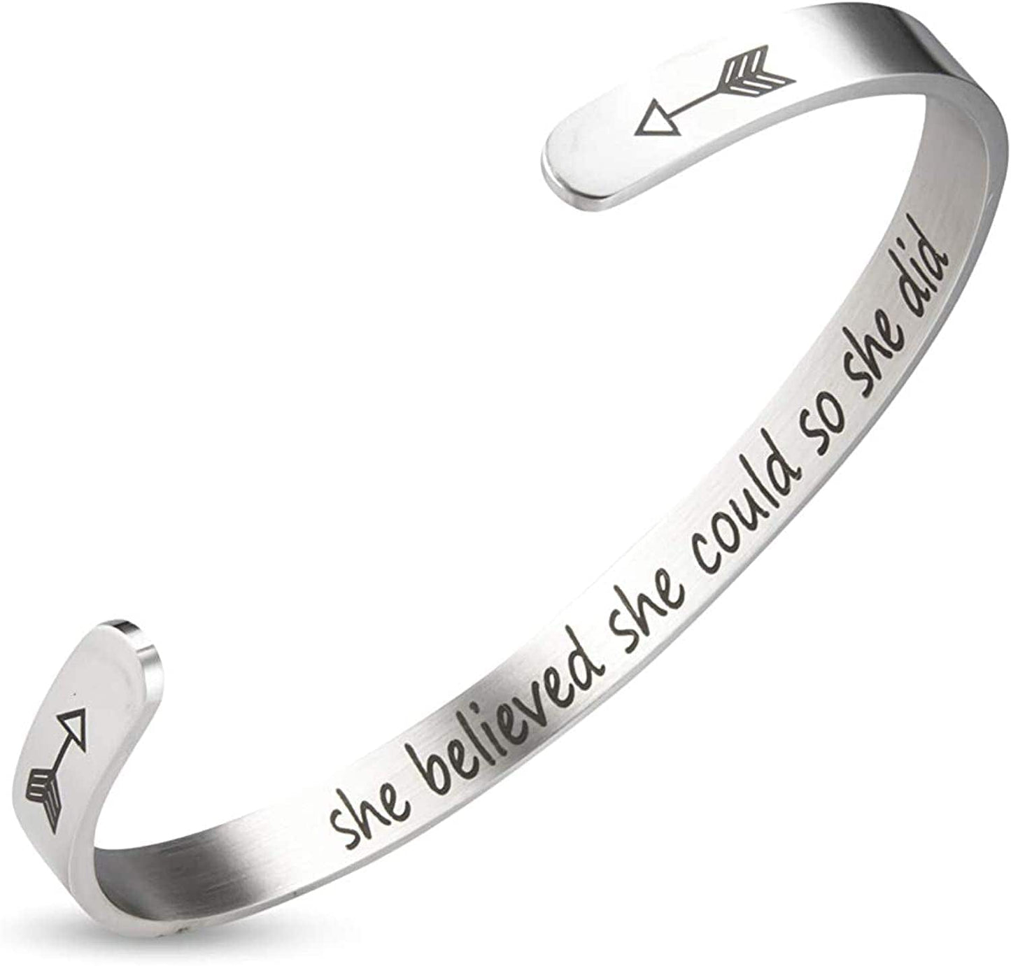 A N Kingpiin Inspirational Bracelets Stainless Steel Cuff Bangle Gifts for Women, Men Teens Girls -Motivational Mantra Quote Inspirational Jewelry for Friendship Encouragement with Gift Box Apparel & Accessories > Jewelry > Bracelets A N KINGPiiN She Believed she Could so she did