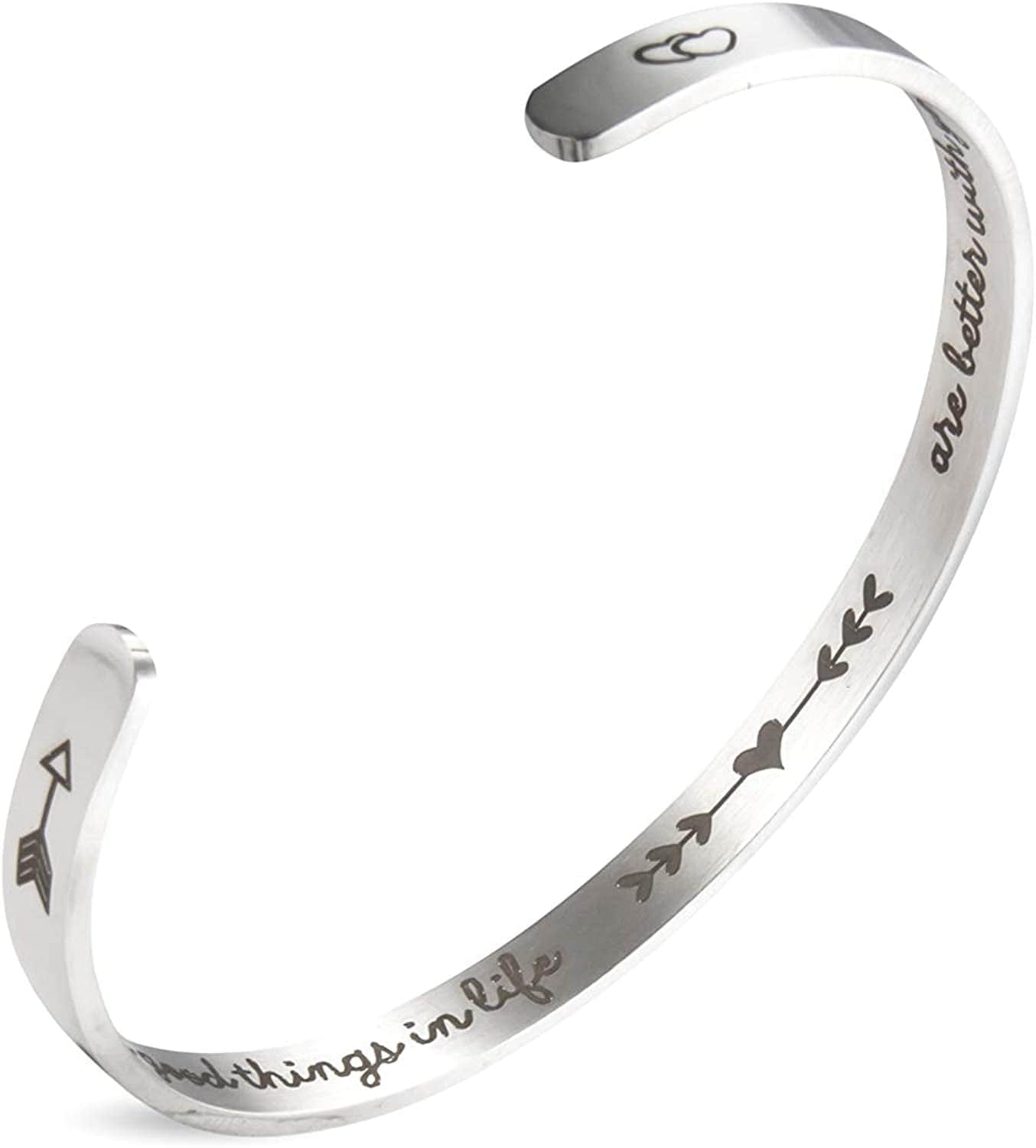 A N Kingpiin Inspirational Bracelets Stainless Steel Cuff Bangle Gifts for Women, Men Teens Girls -Motivational Mantra Quote Inspirational Jewelry for Friendship Encouragement with Gift Box Apparel & Accessories > Jewelry > Bracelets A N KINGPiiN The good things in life are better with you