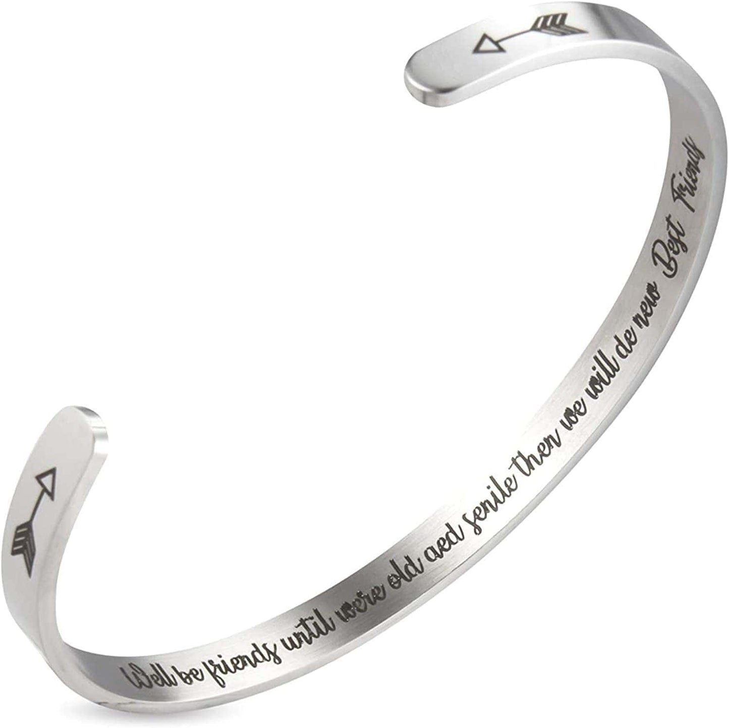 A N Kingpiin Inspirational Bracelets Stainless Steel Cuff Bangle Gifts for Women, Men Teens Girls -Motivational Mantra Quote Inspirational Jewelry for Friendship Encouragement with Gift Box Apparel & Accessories > Jewelry > Bracelets A N KINGPiiN We'll be friends until we are old and se…