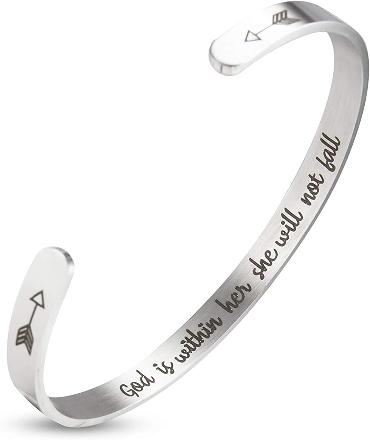 A N Kingpiin Inspirational Bracelets Stainless Steel Cuff Bangle Gifts for Women, Men Teens Girls -Motivational Mantra Quote Inspirational Jewelry for Friendship Encouragement with Gift Box Apparel & Accessories > Jewelry > Bracelets A N KINGPiiN God is Within her she Will not Fall