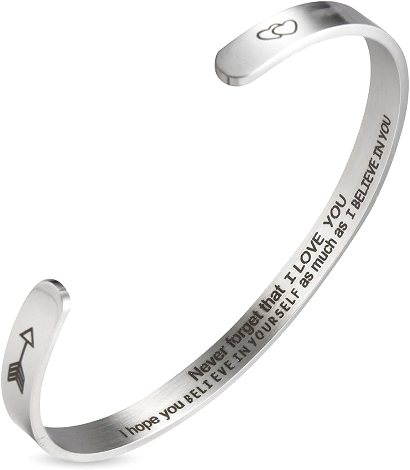 A N Kingpiin Inspirational Bracelets Stainless Steel Cuff Bangle Gifts for Women, Men Teens Girls -Motivational Mantra Quote Inspirational Jewelry for Friendship Encouragement with Gift Box Apparel & Accessories > Jewelry > Bracelets A N KINGPiiN Never forgot that I love you…