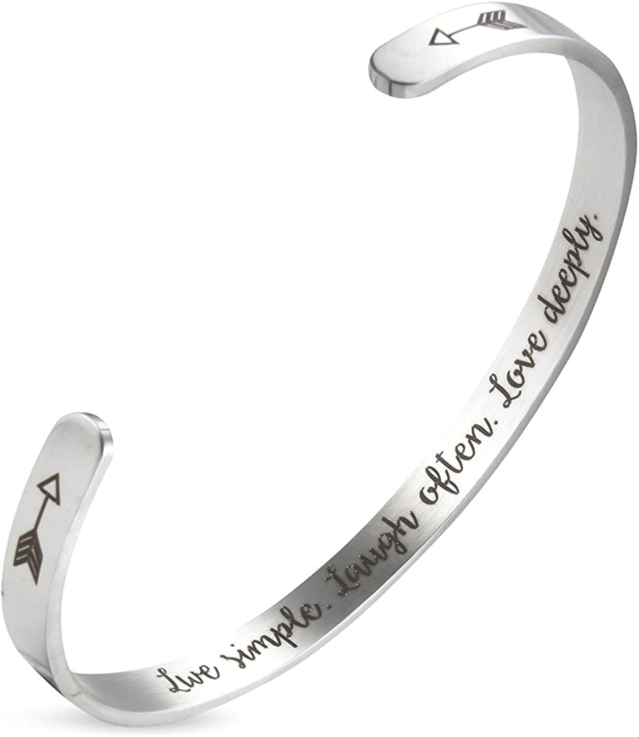A N Kingpiin Inspirational Bracelets Stainless Steel Cuff Bangle Gifts for Women, Men Teens Girls -Motivational Mantra Quote Inspirational Jewelry for Friendship Encouragement with Gift Box Apparel & Accessories > Jewelry > Bracelets A N KINGPiiN Live Simple. Laugh often.Love deeply