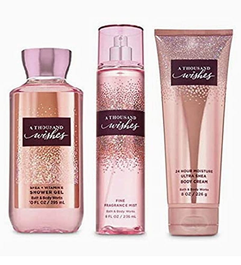 A Thousand Wishes Body Care Set. Shower Gel 10 Fl Oz, Fine Fragrance Mist 8 Fl Oz and Body Cream 8 Fl Oz Health & Beauty > Personal Care > Cosmetics > Bath & Body Bath & Body Works