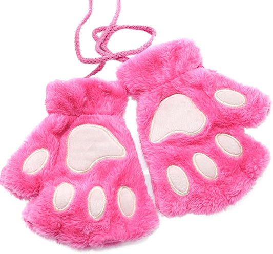 Roselan Cat Paw Gloves Fingerless Faux Fur Plush Gloves Mittens Winter Warm Half Finger Gloves Cute Cat Paw Cosplay Gloves (Hot Pink, One Size) Apparel & Accessories > Clothing Accessories > Gloves & Mittens Roselan