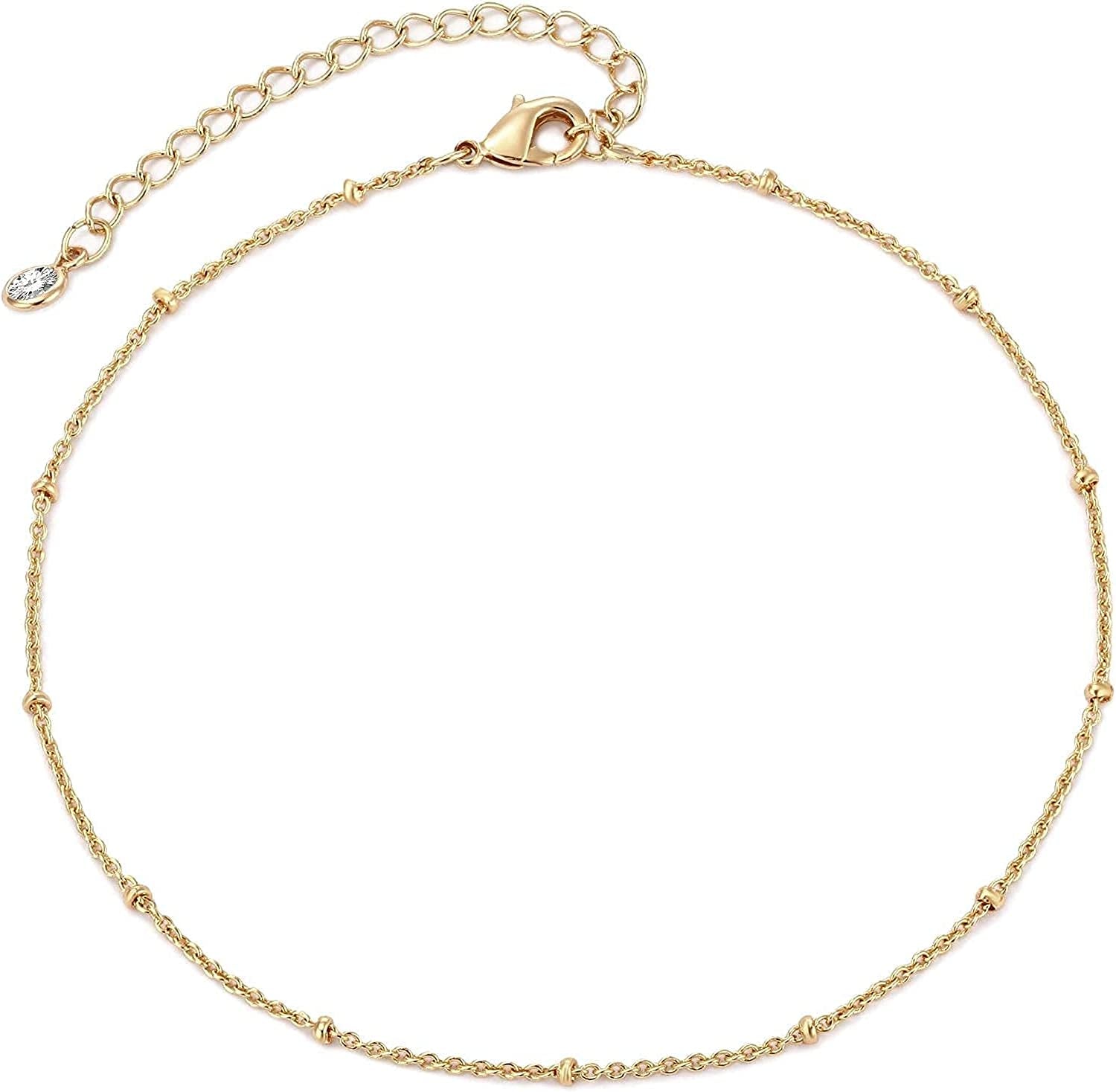 Valloey Rover Women Handmade Dainty Anklet Silver 14K Gold Plated Bead Boho Beach Rhinestone Foot Chain Adjustable Ankle Bracelet for Women Apparel & Accessories > Jewelry > Anklets Valloey Rover Satellite Bead