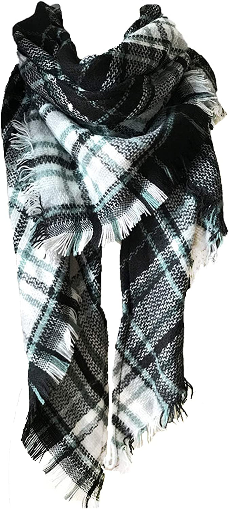 Wander Agio Womens Warm Long Shawl Winter Wraps Large Scarves Knit Cashmere Feel Plaid Triangle Scarf Apparel & Accessories > Clothing Accessories > Scarves & Shawls Wander Agio New Black White26