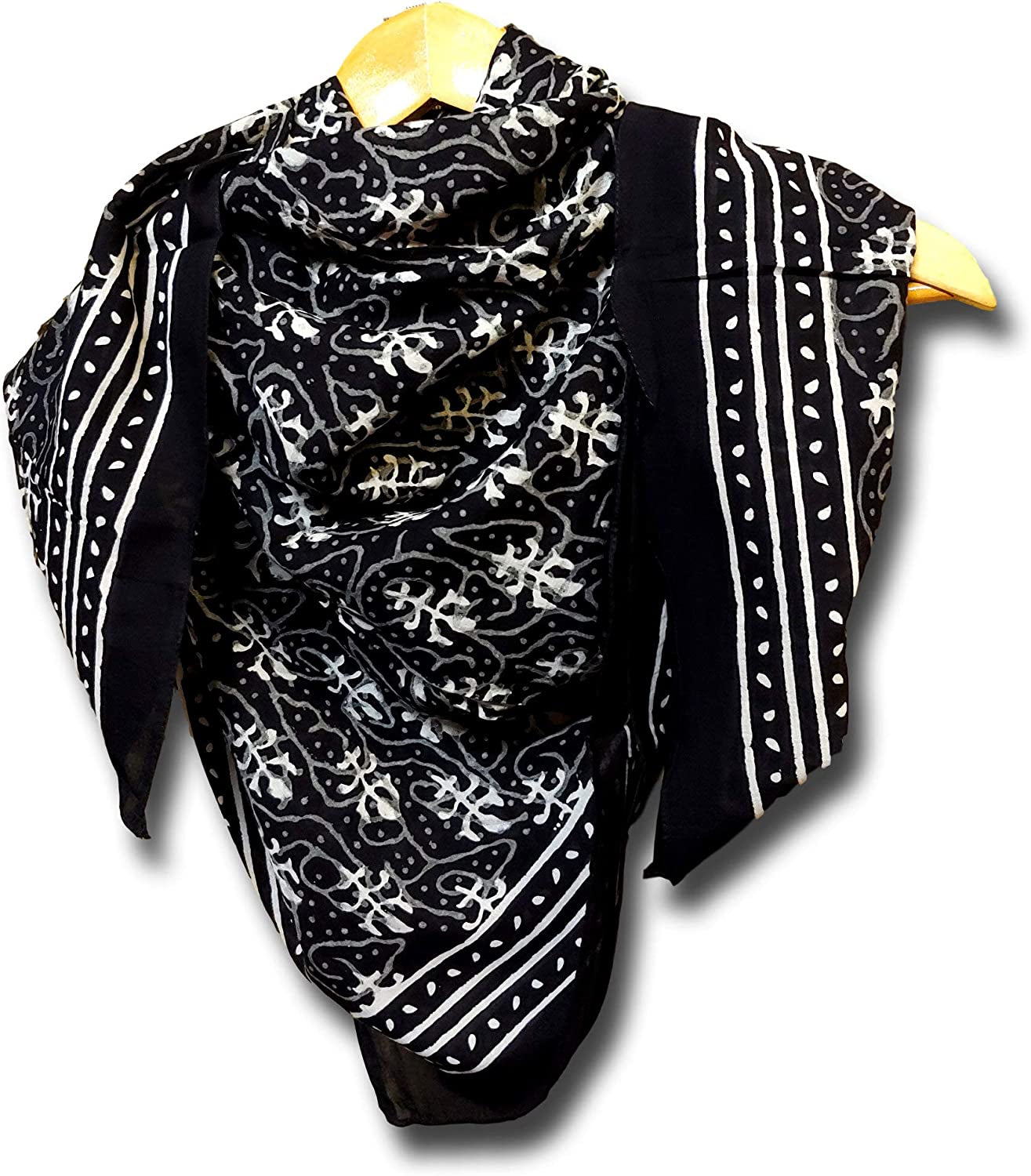 HOMESTEAD Scarf for Women Lightweight Dabu Floral Spring Summer Shawl Wrap Apparel & Accessories > Clothing Accessories > Scarves & Shawls Artist Unknown Black 20 x 20 inches