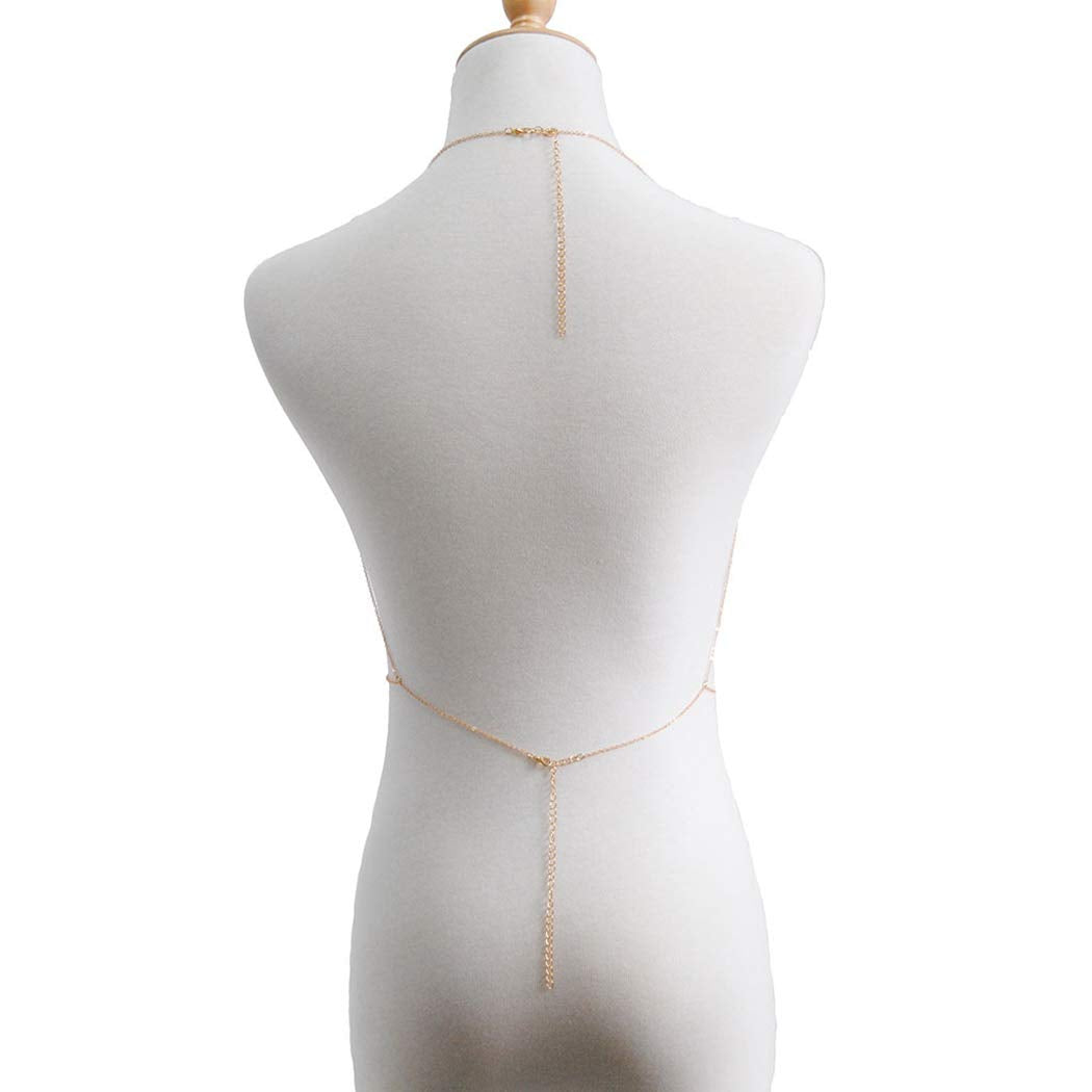 Asooll Layer Crystal Body Chain Rhinestone Bra Beach Bikini Chains Harness Chain Party Nightclub Body Accessories Jewelry for Women and Girls (Gold) Apparel & Accessories > Jewelry > Body Jewelry Asooll