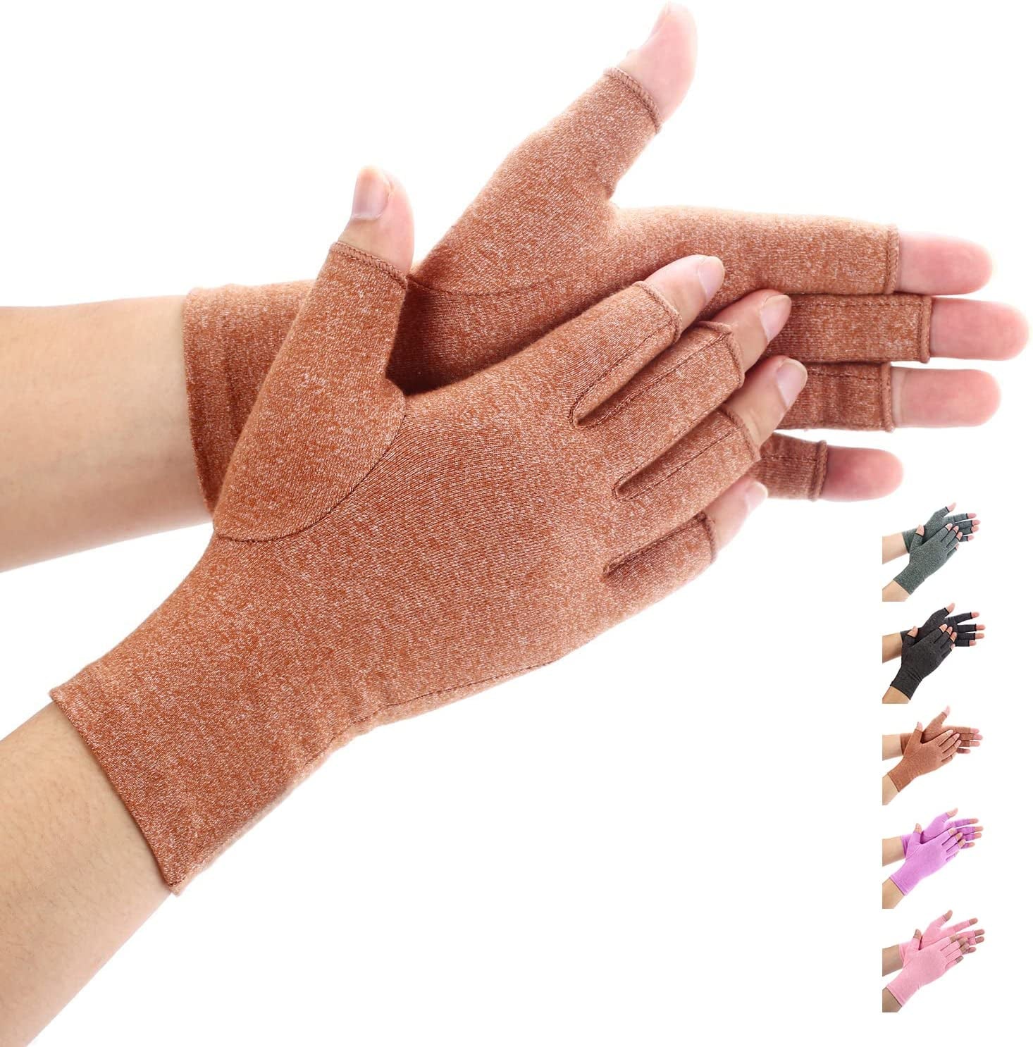 Duerer Arthritis Compression Gloves Women Men for RSI, Carpal Tunnel, Rheumatiod, Tendonitis, Fingerless Gloves for Computer Typing and Dailywork (Black, M) Apparel & Accessories > Clothing Accessories > Gloves & Mittens Duerer Brown Large (1 Pair)
