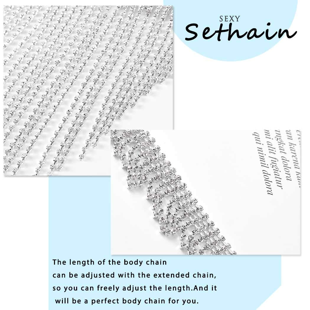 Sethain Boho Rhinestone Body Chain Silver Shiny Crystal Underwear Waist Chain Tassel Bikini Panties Nightclub Body Jewelry Accessories for Women and Girls Apparel & Accessories > Jewelry > Body Jewelry Sethain
