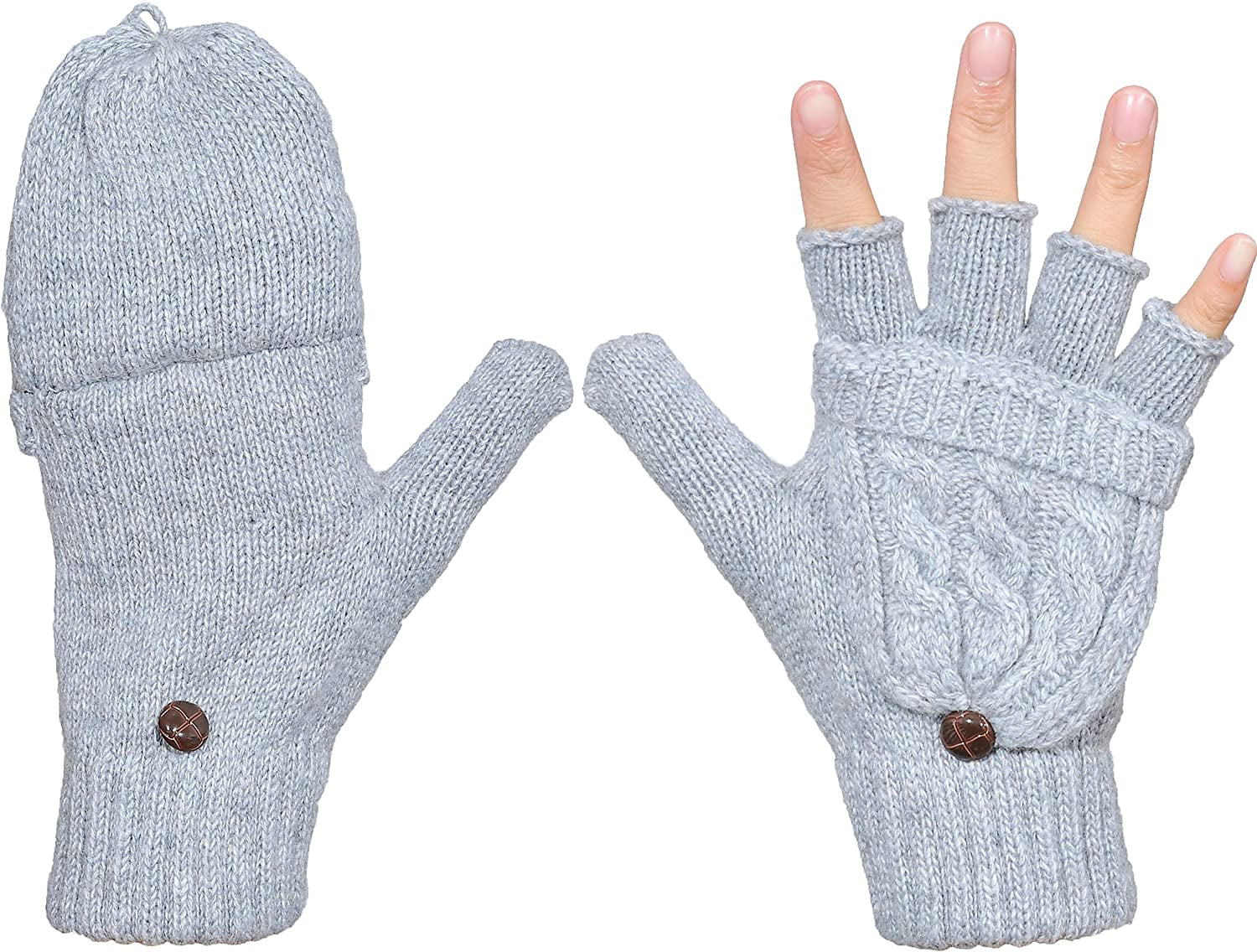 Beurlike Women'S Winter Gloves Warm Wool Knitted Convertible Fingerless Mittens Apparel & Accessories > Clothing Accessories > Gloves & Mittens Beurlike Gray