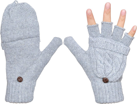 Beurlike Women'S Winter Gloves Warm Wool Knitted Convertible Fingerless Mittens Apparel & Accessories > Clothing Accessories > Gloves & Mittens Beurlike Gray