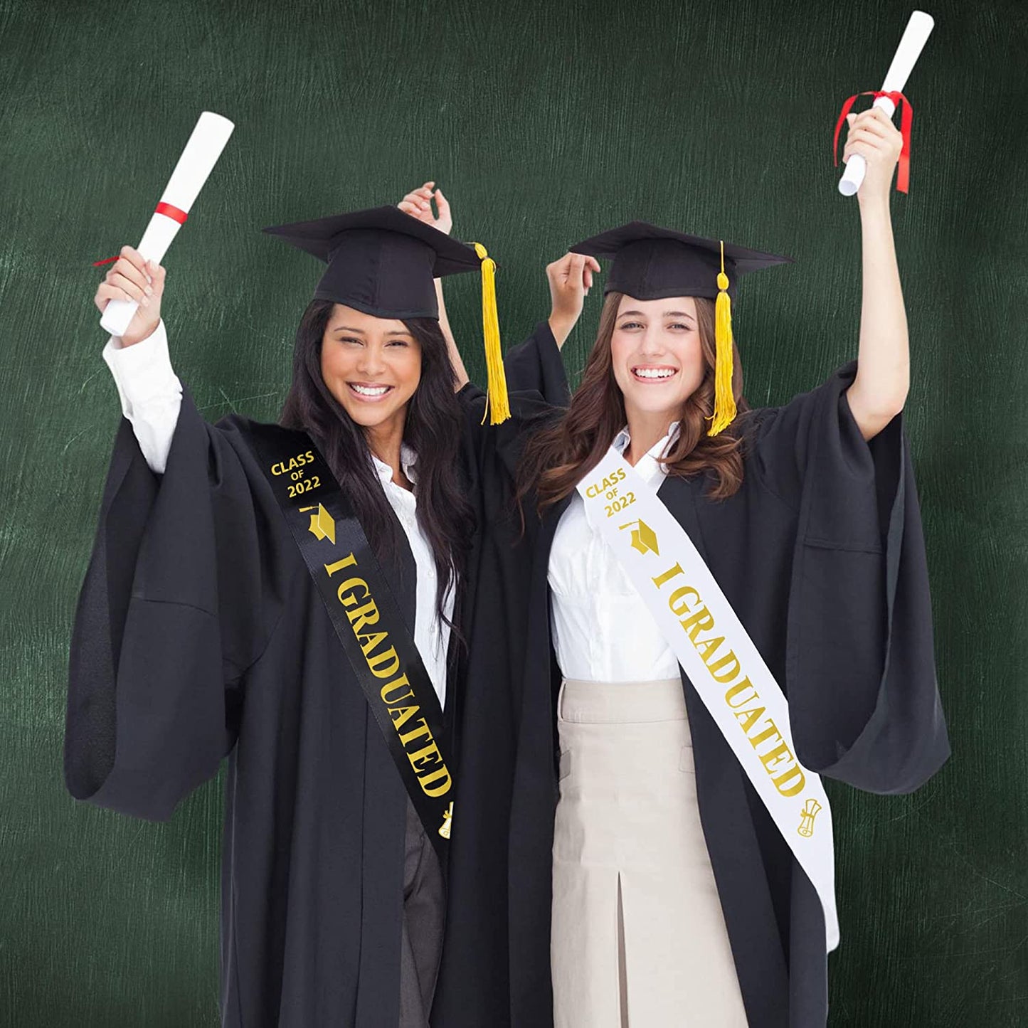 Graduation Sashes Set - 2022 Graduation Party Supplies - Gold Letter Graduate Satin Sashes Including Black I Graduated Sash & White I Graduated Sash - Class of 2022 Sashes for Grad Party Apparel & Accessories > Clothing Accessories > Sashes Partyprops