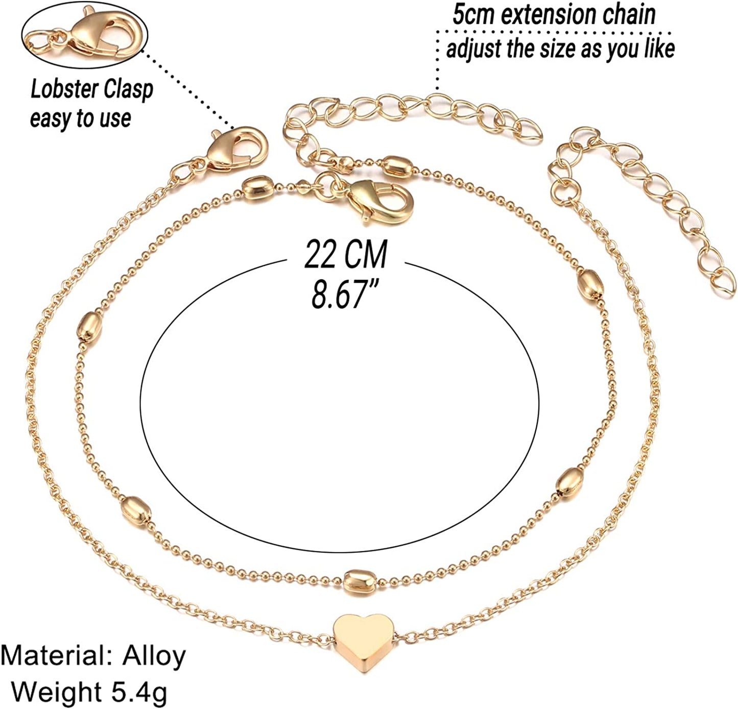 Fesciory Women Heart Anklet Adjustable Beach Layered Ankle Bracelets for Teen Girls Gold Alloy Foot Chain Jewelry Apparel & Accessories > Jewelry > Anklets Fesciory