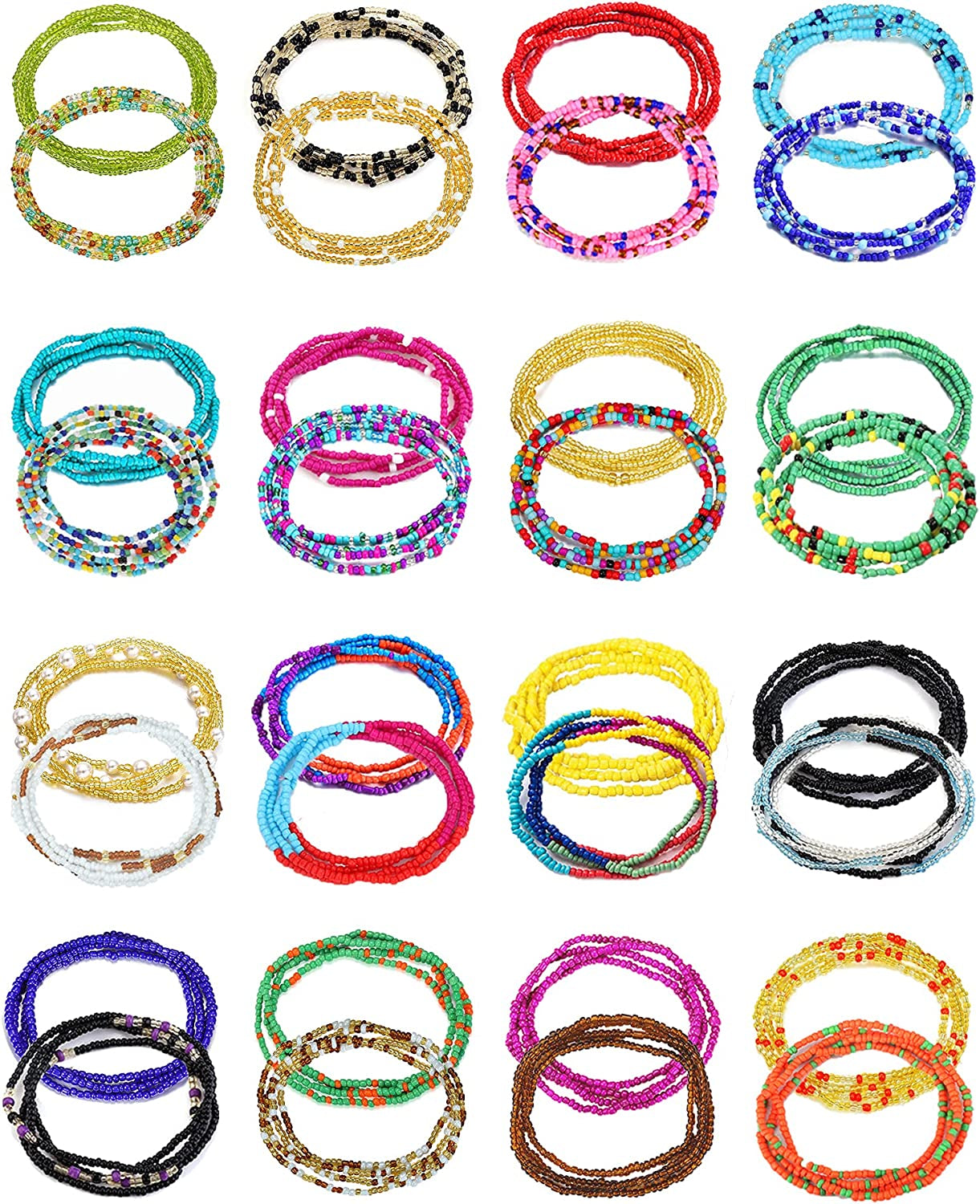 TOSGMY 32Pcs Colorful Waist Beads for Women Girls Belly Chain Body Jewelry Set Waist Chain Summer Bikini Body Chain Apparel & Accessories > Jewelry > Body Jewelry TOSGMY COLOR B