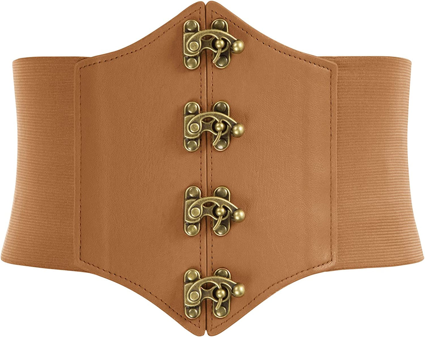 SCARLET DARKNESS Womens Steampunk Pirate Costumes Corset Belts Retro Buckle Wide Waist Cincher Apparel & Accessories > Clothing Accessories > Belts Scarlet Darkness Light Brown XX-Large