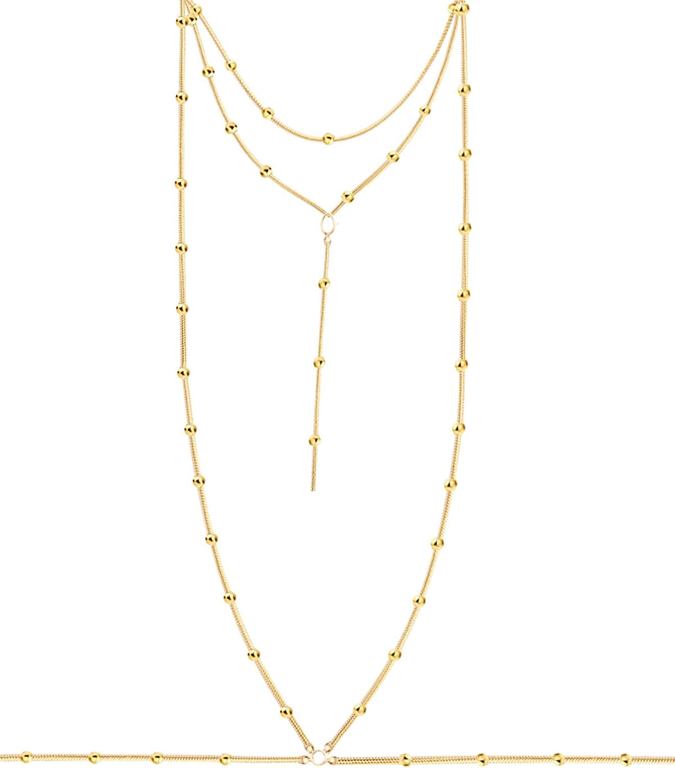 Body Chains for Women Sexy Skinny Crossover Full Body Jewelry for Bikini Swimsuit Wedding Dress Necklace and Belly Chain Set Apparel & Accessories > Jewelry > Body Jewelry Tosmifairy Gold Balls+Round Snake Chain