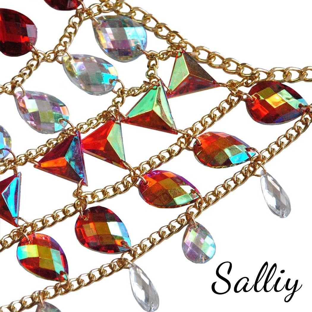 Salliy Boho Body Chain Bra Gold Sexy Rhinestone Bikini Bra Body Halter Backless Sequins Chain Bra Beach Body Accessories Jewelry for Women and Girls (Red) Apparel & Accessories > Jewelry > Body Jewelry Salliy