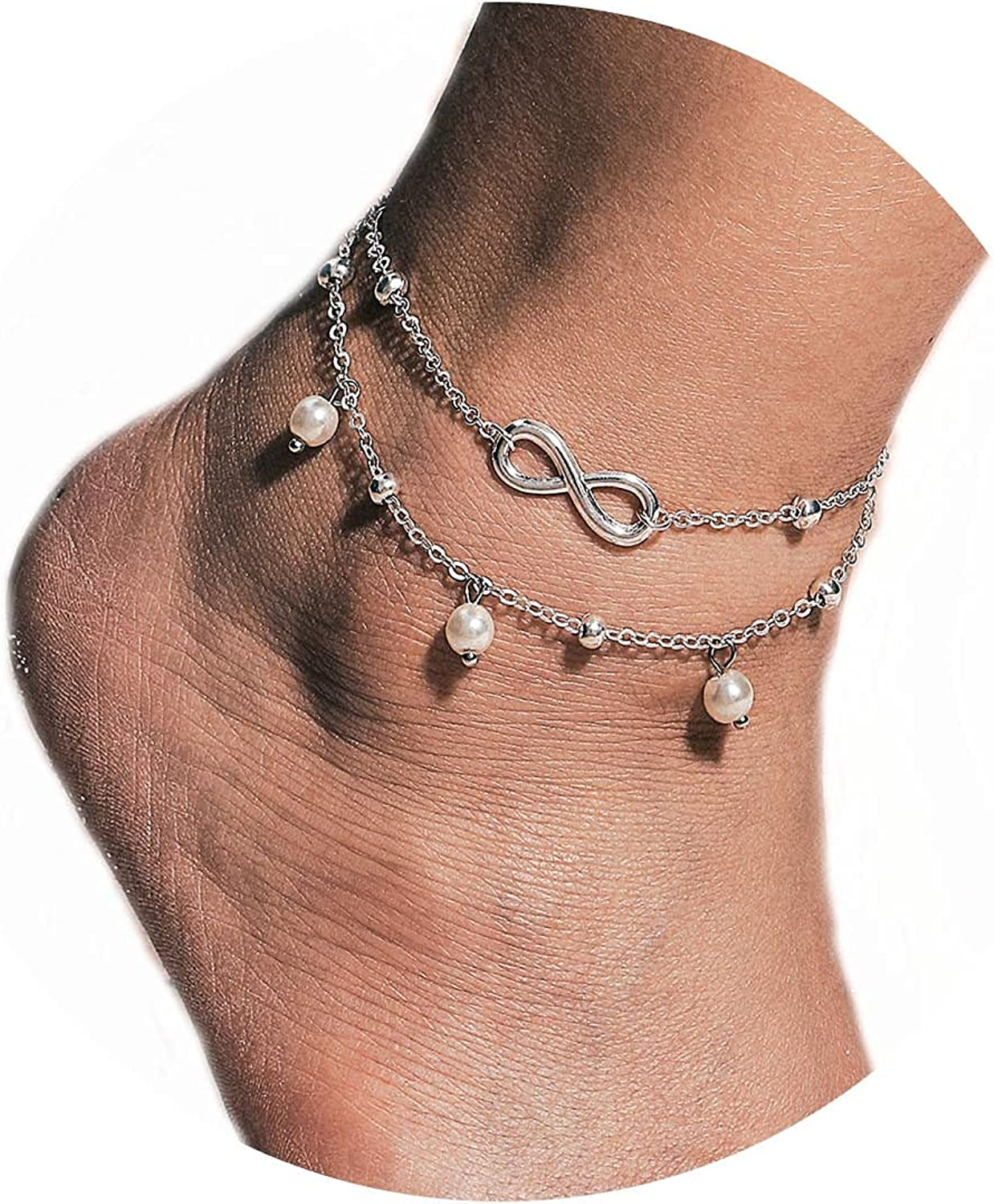 Jeweky Boho Layered Crystal Anklets Silver Rhinestone Ankle Bracelets Chain Beach Foot Jewelry for Women and Girls Apparel & Accessories > Jewelry > Anklets Jeweky B-Silver
