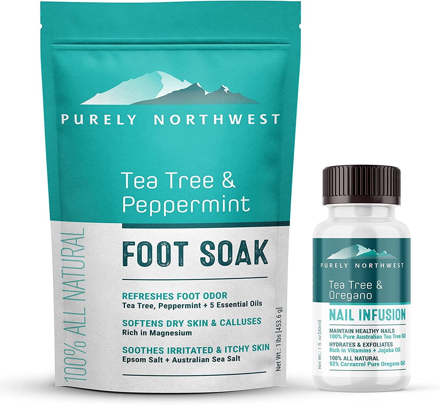 Purely Northwest-Tea Tree Oil Foot Soak & Nail Repair Oil Set- for Damaged Nails, Athletes Foot, Smelly Feet and Foot Callus - Made in the USA Health & Beauty > Personal Care > Foot Care Purely Northwest