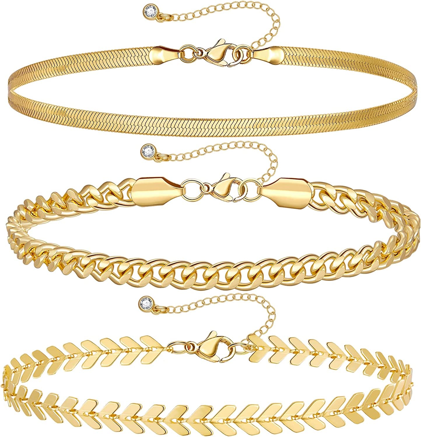 Kissyan Gold Layered Ankle Bracelets for Women, Dainty 14K Gold Plated Layering Anklets Set Adjustable Fashion Cuban Link Snake Tennis Chain Ankles Summer Beach Foot Jewelry Gifts for Women Girls Apparel & Accessories > Jewelry > Anklets KissYan E-Gold