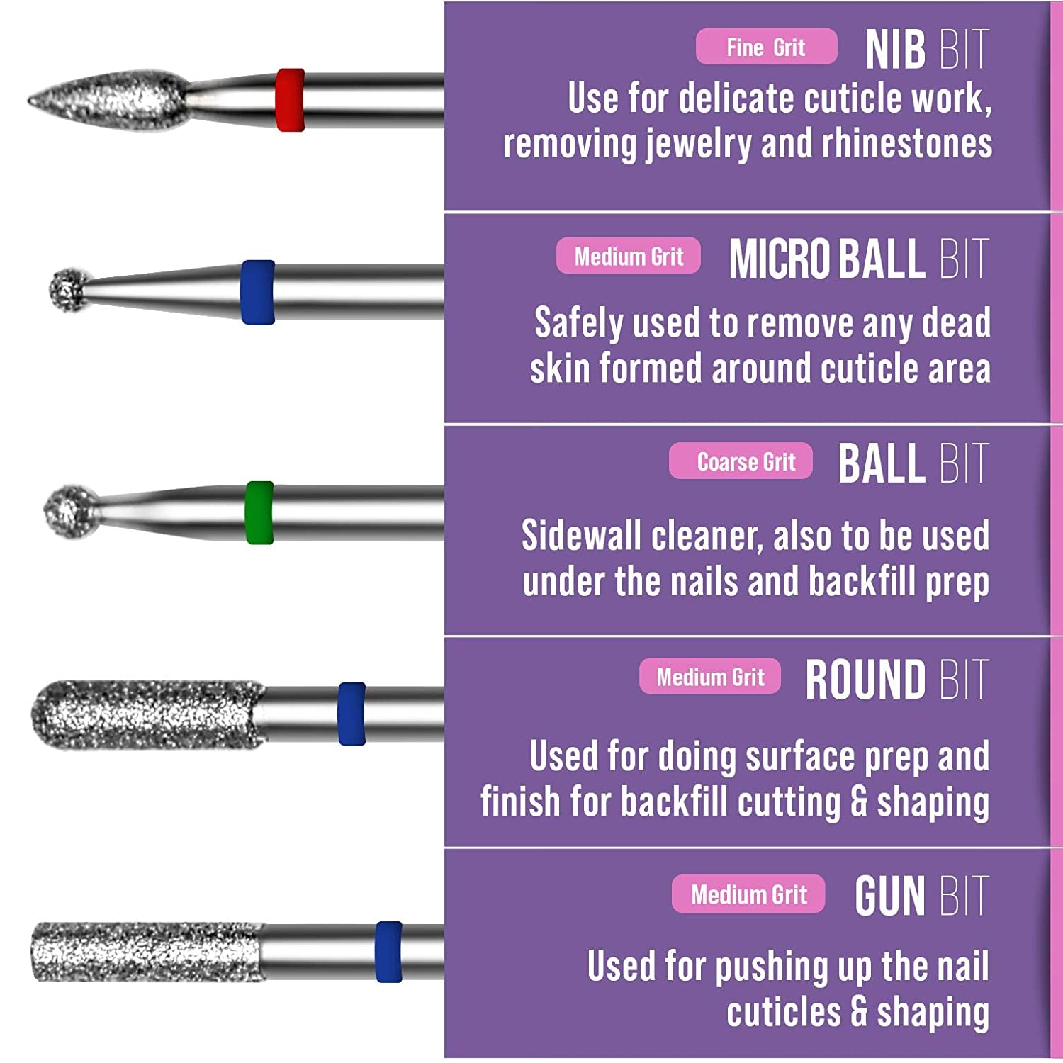 Elle Breeze 10 Pcs Diamond Nail Drill Bits Set for Acrylic Nail Professional Cuticle Drill Bit Manicure Tool for Home Salon Spa Health & Beauty > Personal Care > Cosmetics > Cosmetic Tools > Nail Tools Elle Breeze