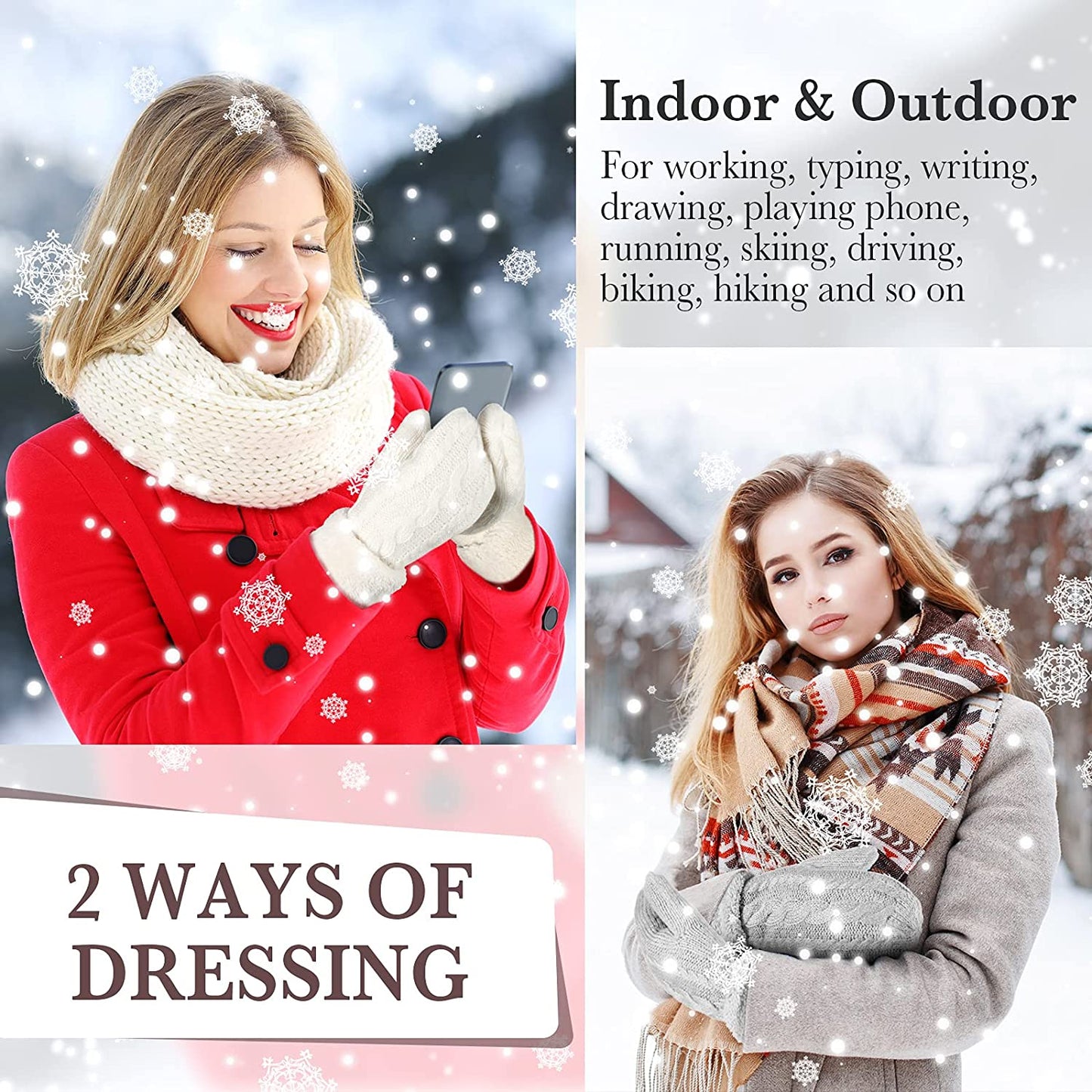 SATINIOR 3 Pairs Women'S Winter Knit Mittens Gloves Warm Soft Lining Gloves Thick Wool Gloves for Winter Cold Weather,Adult Size Apparel & Accessories > Clothing Accessories > Gloves & Mittens SATINIOR