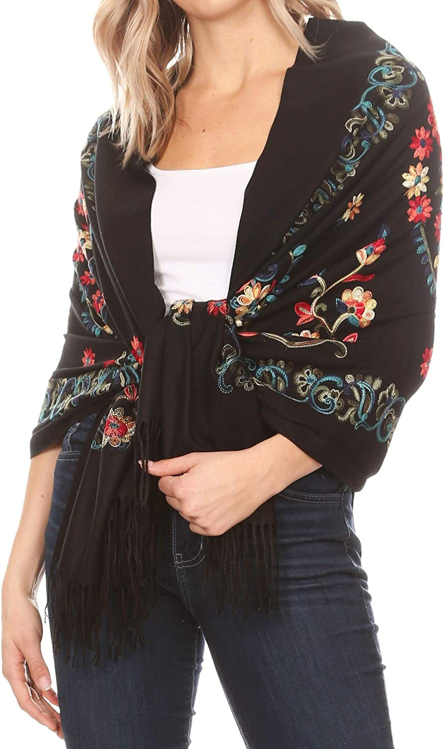 Sakkas Ginata Women'S Large Casual Super Soft Embroidery Scarf Shawl Wrap Stole Apparel & Accessories > Clothing Accessories > Scarves & Shawls Sakkas Blue Red One Size Regular