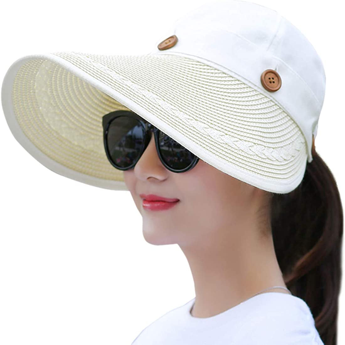 Muryobao Women'S Reversible 2-In-1 Wide Brim Floppy Hat UV Protection Hats for Beach Glof Apparel & Accessories > Clothing Accessories > Hats Muryobao Beige White
