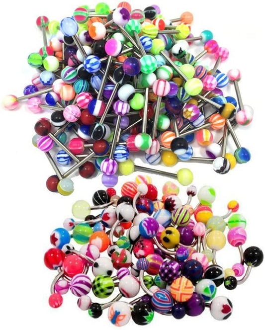 Honbay 100 Mix Pack 50Pc 14G Belly Button Rings and 50Pc 14G Tongue Ring Barbells Kit Apparel & Accessories > Jewelry > Body Jewelry HONBAY