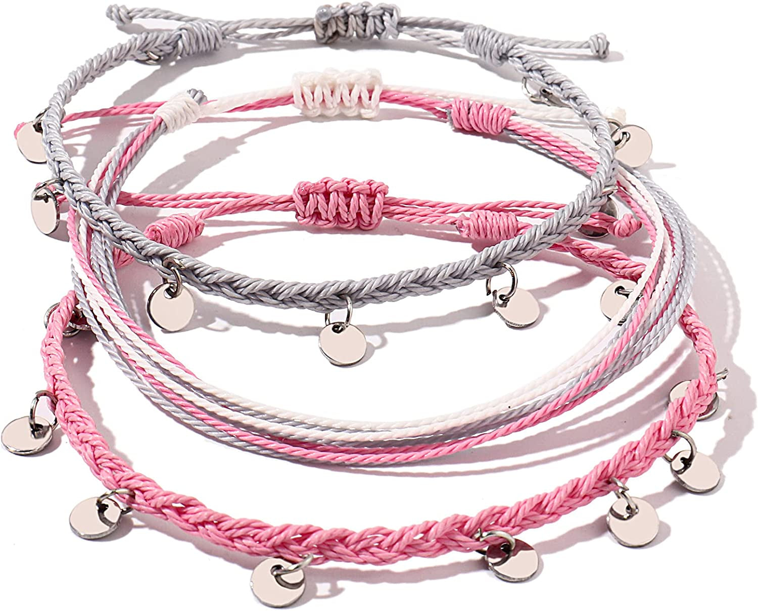FANCY SHINY String Ankle Bracelets Waterproof Rope Anklets Braided Beach Boho Coin Anklets Cute Friendship Foot Jewelry for Women Teen Girls Apparel & Accessories > Jewelry > Anklets FANCY SHINY Pink