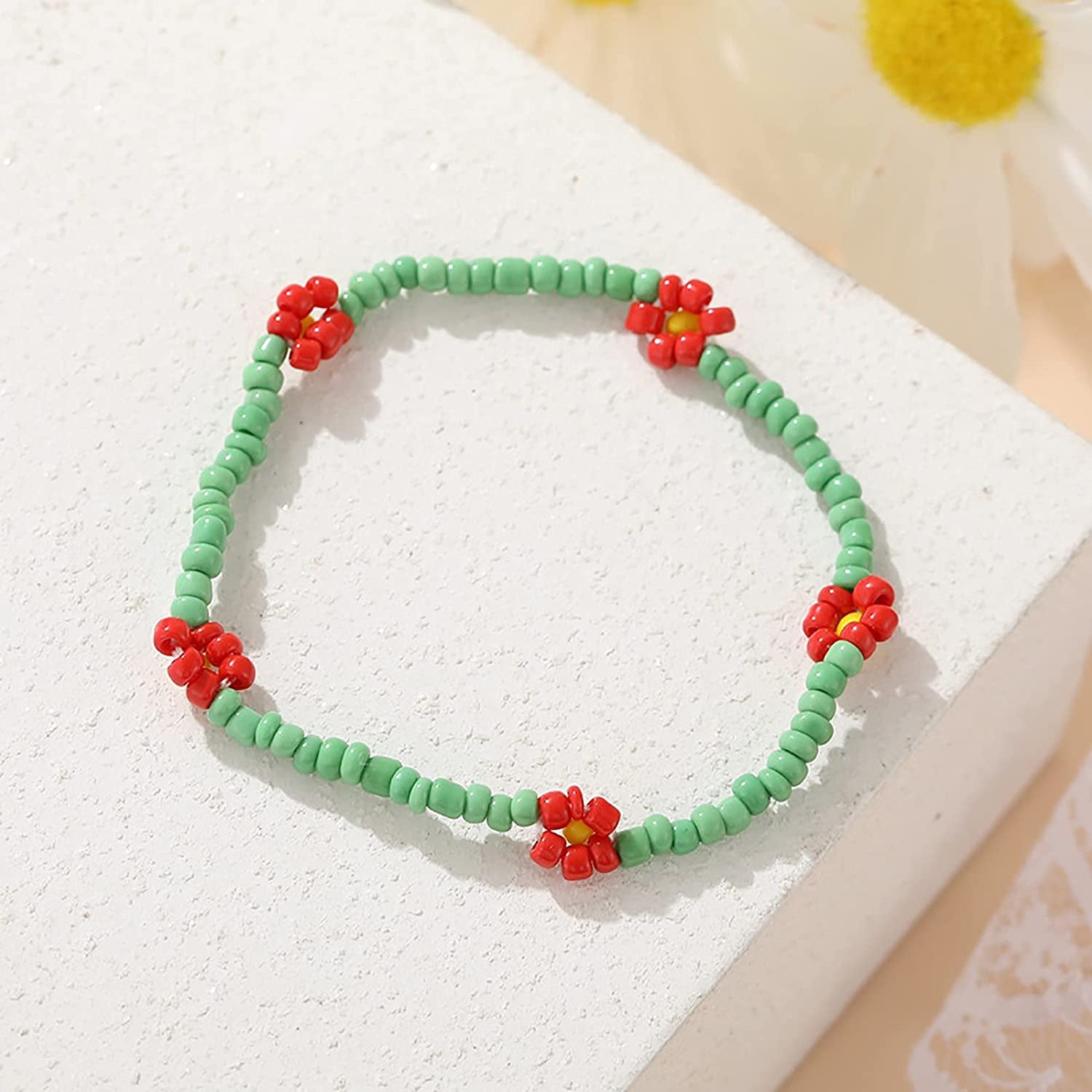 Cute Beaded Anklets for Women Colorful Flower Charm Surfer Ankle Bracelets Stretchy Water-Proof Boho Beach Jewelry for Teen Girls Mom Birthday (D, One Size) Apparel & Accessories > Jewelry > Anklets Generic