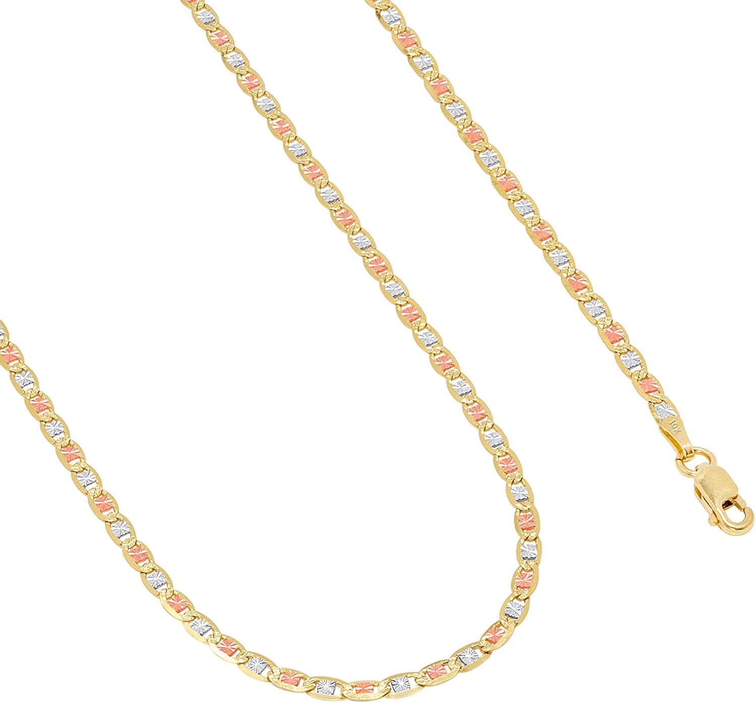 Nuragold 10K Three Tone Yellow Rose White Gold 2.5Mm Valentin Mariner Link Anchor Chain Bracelet or Anklet, Womens 7" 7.5" 8" 8.5" 9" Apparel & Accessories > Jewelry > Anklets NuraGold