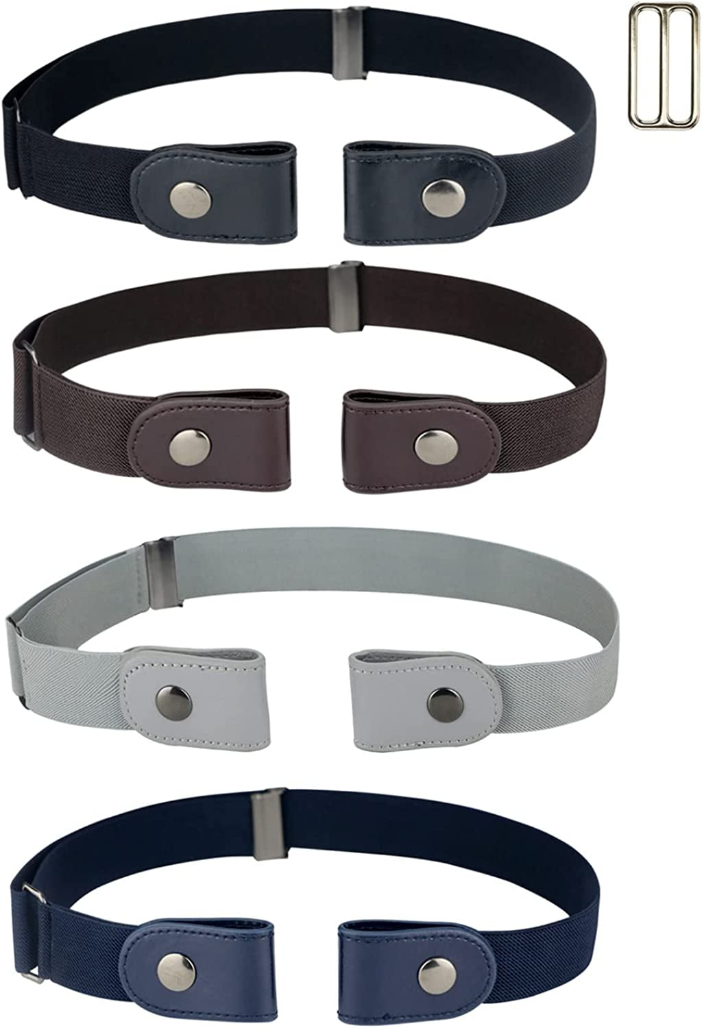No Buckle Women/Men Stretch Belt, Invisible Elastic Belt for Jeans Pants Dresses Apparel & Accessories > Clothing Accessories > Belts maikun 4-pack.black+brown+blue+gray waist 24"-50"