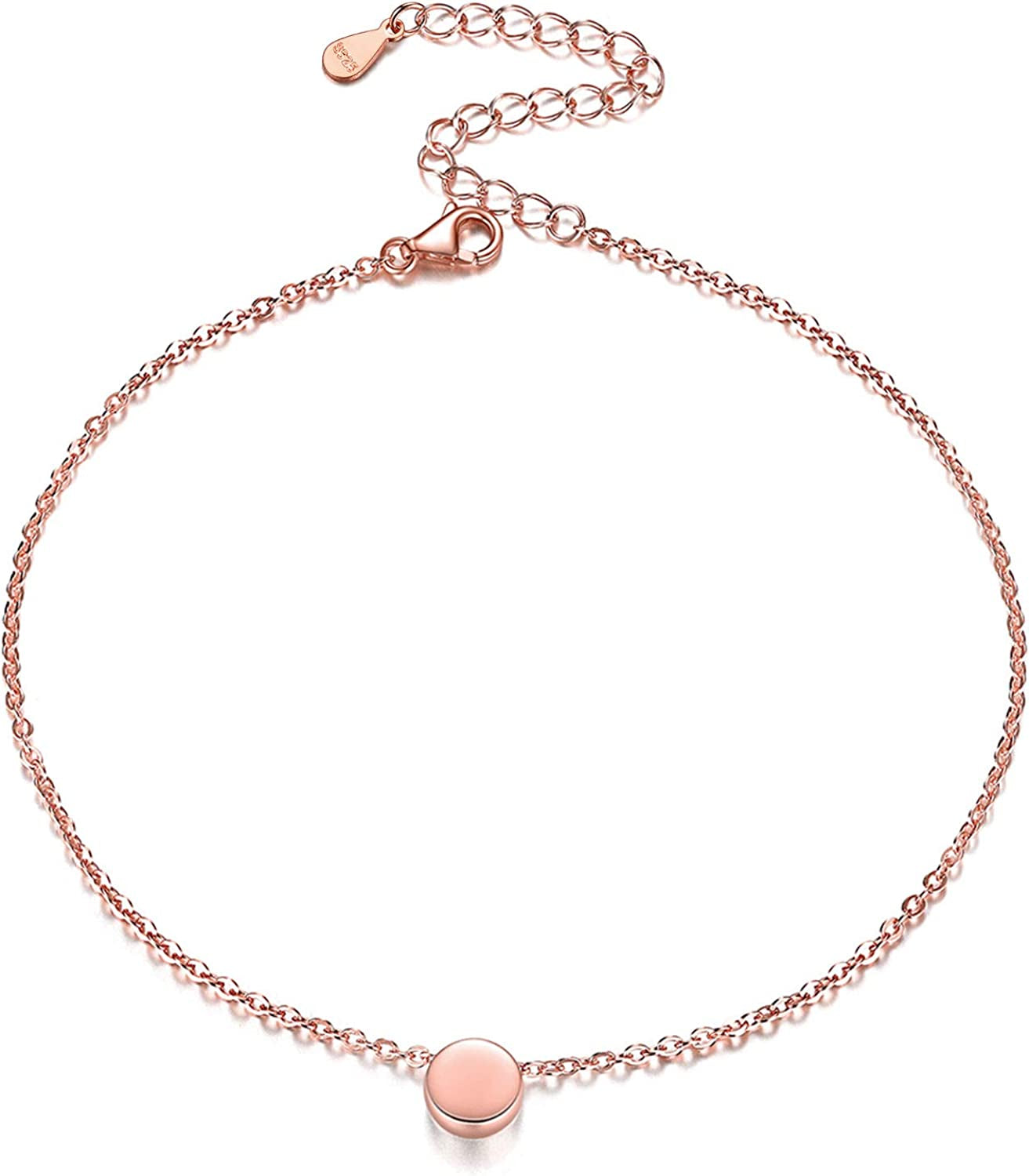 Chicsilver Personalized 925 Sterling Silver Tiny Heart/Moon/Star/Sun/Dot/Triangle Anklets Simple Dainty Foot Jewelry for Women, Silver/Gold/Rose Gold(With Gift Box) Apparel & Accessories > Jewelry > Anklets ChicSilver Jewelry 07. Dot rose gold plated